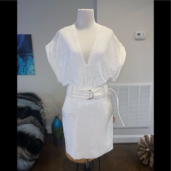 Iro Sequin Leather Trim Dress